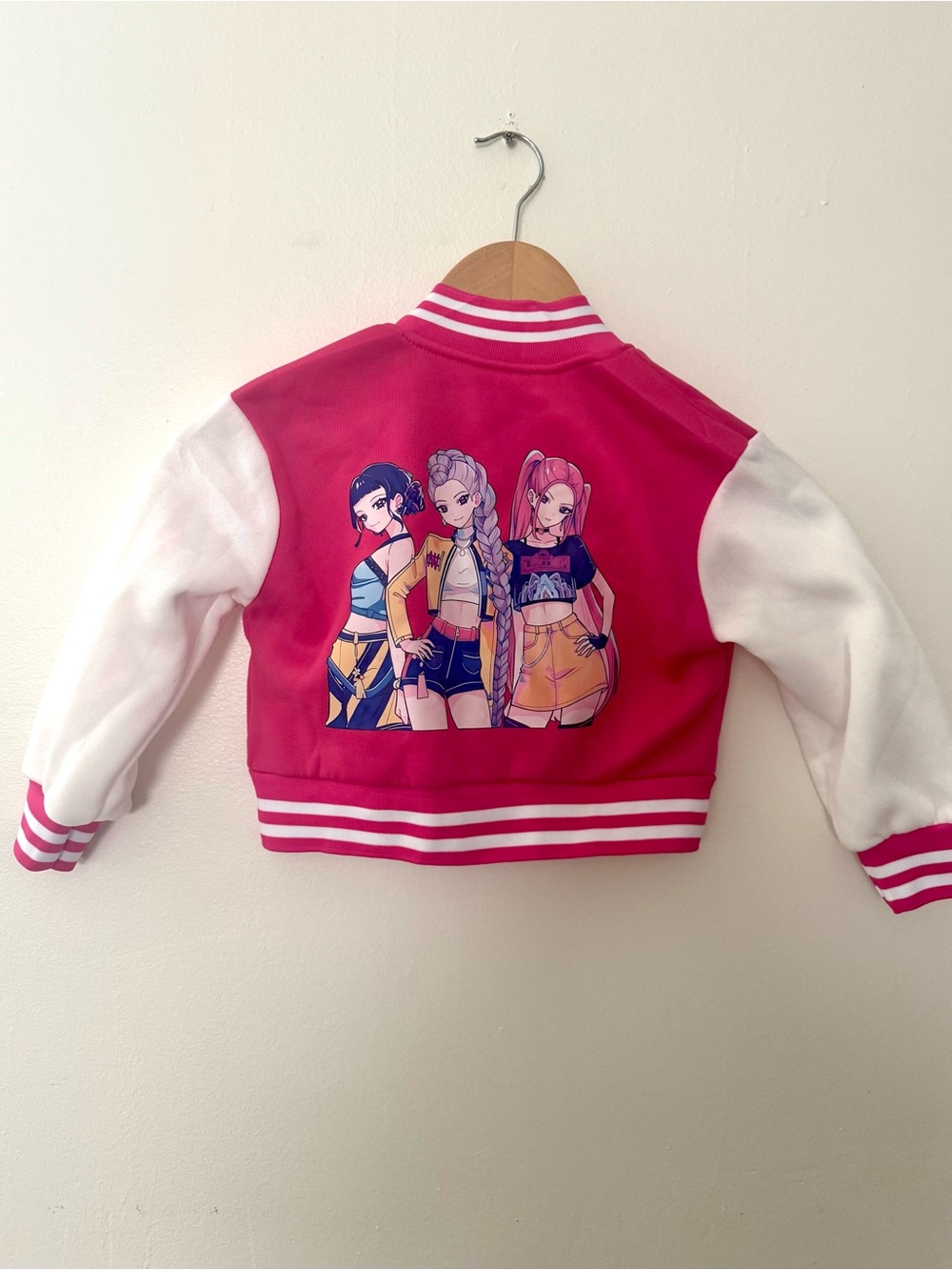 Girls KPop DemonPink and White Varsity Style Jacket NWT